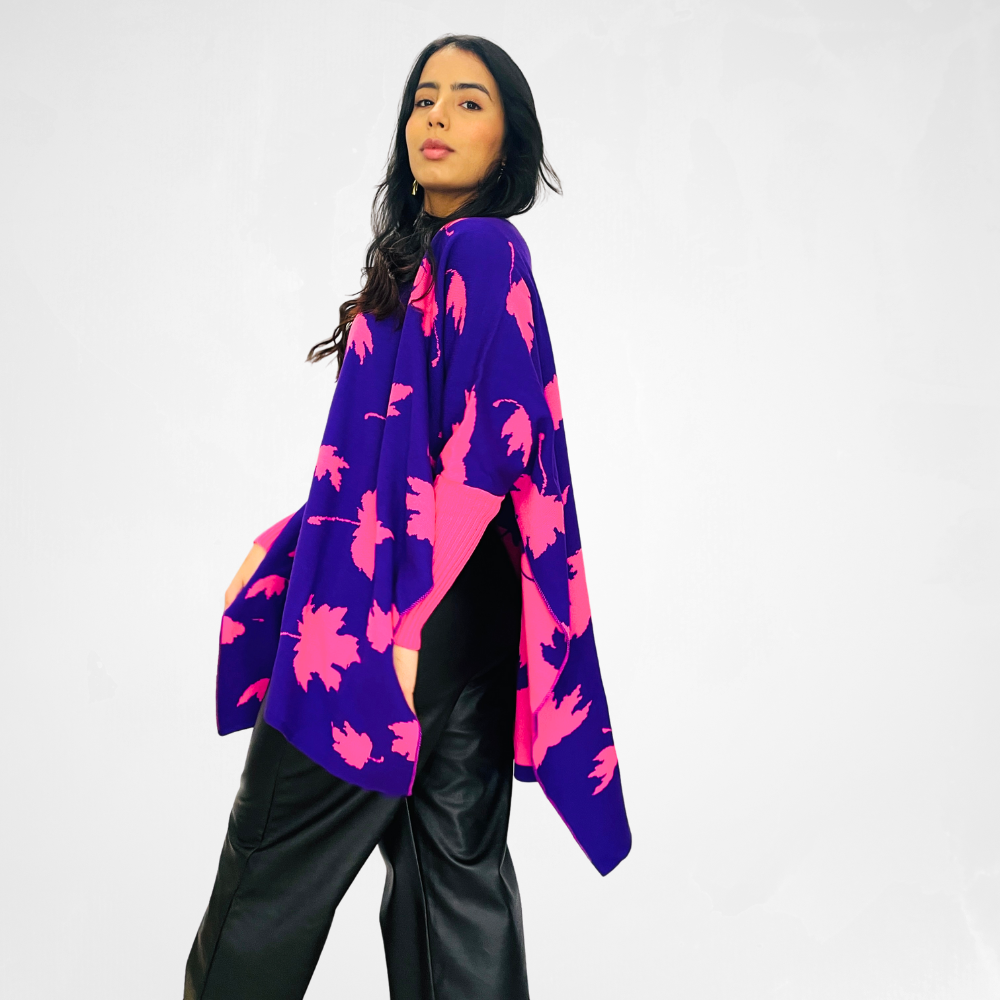 Capa poncho malha rosa